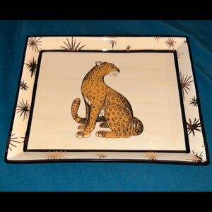 ANTHROPOLOGIE LEOPARD DESIGN WITH GOLD ACCENTS STONEWARE TRINKET TRAY